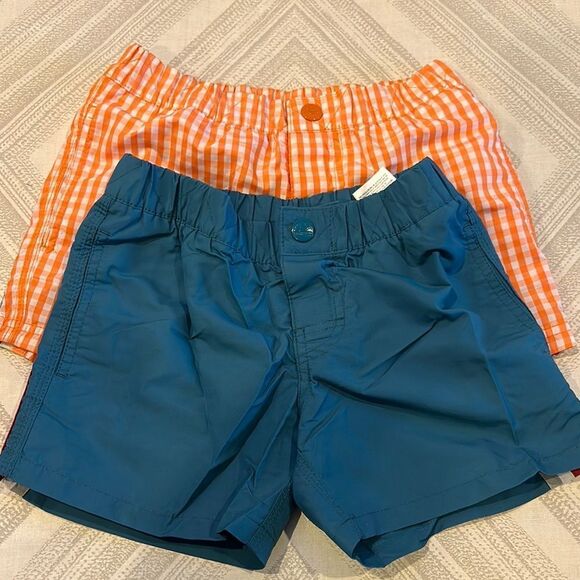 Sundek Boys (2) Elastic Waist Solid Blue and Orange Gingham Bathing Suits: 6 - Picture 1 of 8
